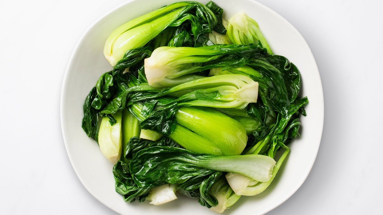 Sauteed Bok Choy in a white bowl