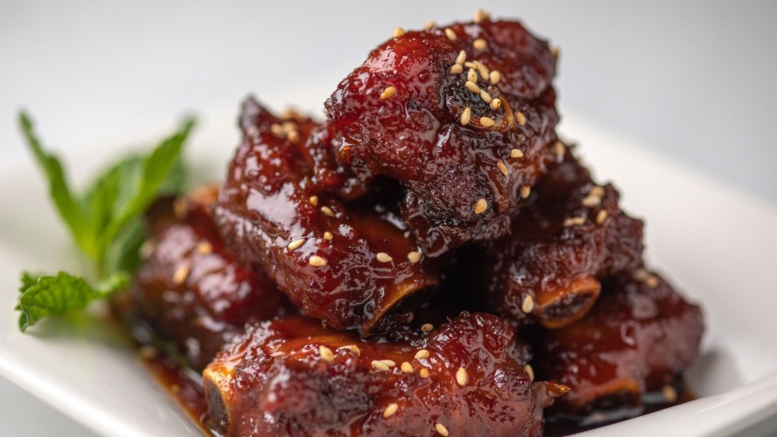 Sweet & Sour Pork Baby Back Ribs, close up