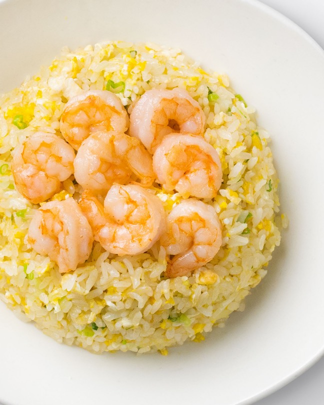 Shrimp Fried Rice in a white dish